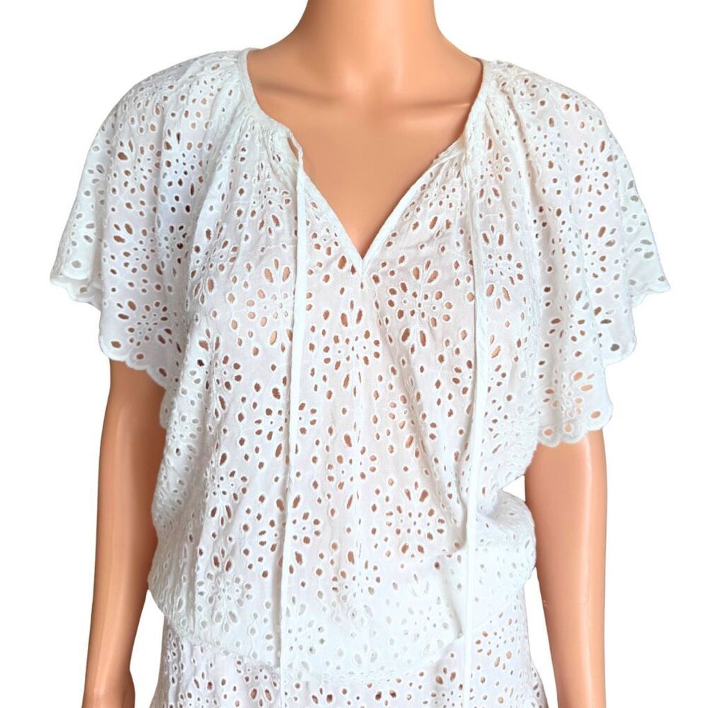 NWT Cartolina Nantucket Joy White Eyelet Resort Swim Coverup Mini Dress Medium - Picture 5 of 8